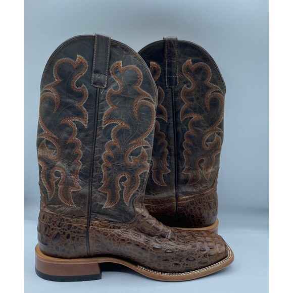Horse Power Boots HP1070 Men 11 EE Brown Nile Crocodile Print Western Square Toe